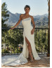 Ivory Satin Slit Modern Wedding Dress